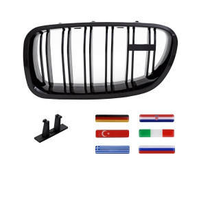 Wunsch Länderflaggen + Emblem Halter für BMW 5er F10 F11 Doppelsteg Kühlergrill Schwarz