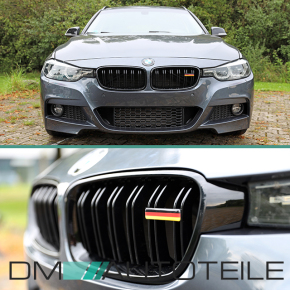 Wunsch Länderflaggen + Emblem Halter für BMW 3er F30 F31 Doppelsteg Kühlergrill Schwarz