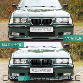 Satz 2x Kühlergrill Grill Schwarz Glanz Doppelsteg passend für BMW 3er E36 Facelift ab Baujahr 1996