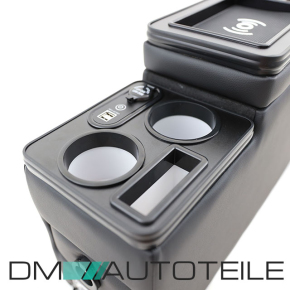 Universal storage Box with Cup Holders black gloss LED Lighting and USB Ports fits on VW T5 T6 all models