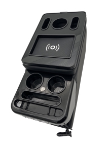 Staufach Mittelkonsole für Mercedes Vito W447 ab 2014 + Induktions Ladeschale Schwarz glanz komplett mit RGB LED + Multi USB