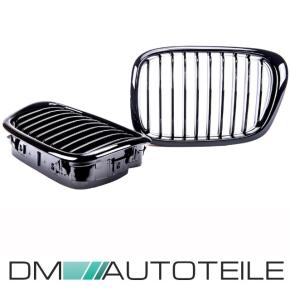 Sport Einzelsteg Performance Kühlergrill Set Schwarz glanz für BMW 5er E39 alle Modelle Baujahr 1995-2003