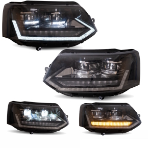 RHD Full LED Facelift Headlights Set black dynamic indicators+ Welcome Home fits on VW T5 GP 09-15 with Halogen