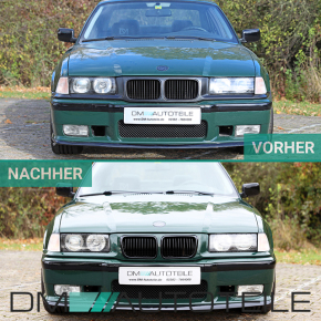 Facelift Umbau Set Grillhalter + Kühlergrill Schwarz glanz passend für BMW E36 alle Modelle ab 1990