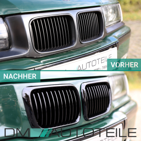 Facelift Umbau Set Grillhalter + Kühlergrill Schwarz glanz passend für BMW E36 alle Modelle ab 1990