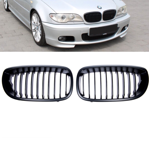 Front Kidney M Color Grille For BMW E46 2 Door Coupe/Convertible 1998-2002 – Gloss Black & M Stripes
