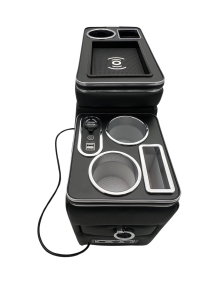 Universal storage Box with Cup Holders black gloss LED Lighting and USB Ports fits on VW T5 T6 all models