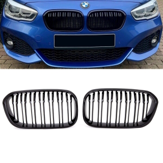 Doppelsteg-Kühlergrill für BMW 1er F20 / F21 LCI in Schwarz Glanz