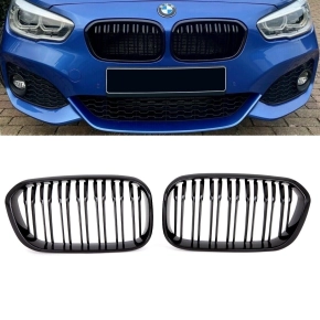 Front Grille Set Dual Slat Black Gloss fits on BMW...