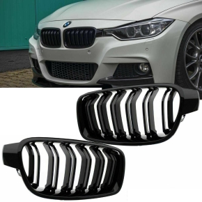 Doppelsteg-Kühlergrill für BMW 3er F30 / F31 auch M-Paket nicht für M3 in Schwarz Glanz