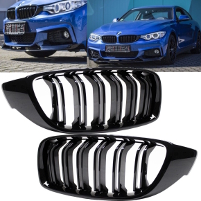 Doppelsteg-Kühlergrill für BMW 4er F32 / F33 / F36 auch M4 in Schwarz Glanz