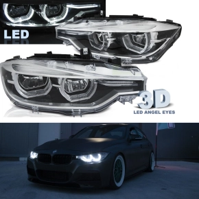 Set LHD Black Headlights H7/H1 Facelift LED Angel Eyes...