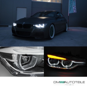 Set LHD Black Headlights H7/H1 Facelift LED Angel Eyes Design fits on BMW 3-Series F30 F31 2011-2015