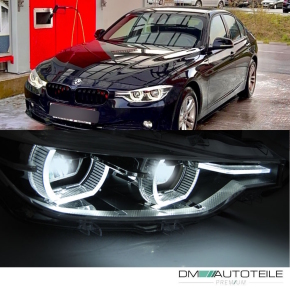 Set LHD Black Headlights H7/H1 Facelift LED Angel Eyes Design fits on BMW 3-Series F30 F31 2011-2015