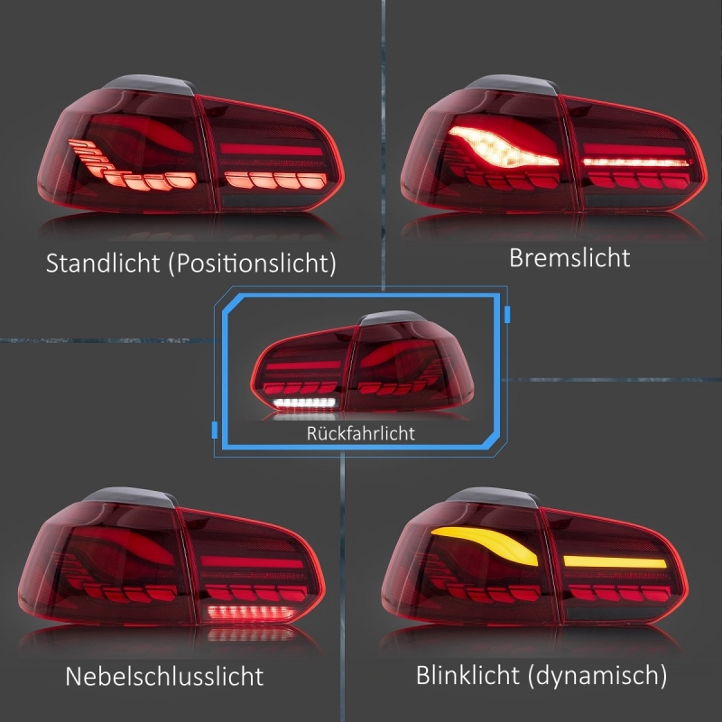 OLED Rückleuchten 08-13 dynamische Blinker Laufblinker Rot passt für VW  Golf 6 VI