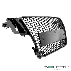 Kühlergrill Grill Wabendesign hochglanz Schwarz +Gitter Set passt für Audi A5 8T Baujahr 2007-2011 S-Line nicht RS5