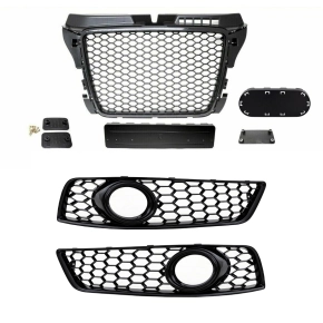 Set badgeless honeycomb Front Grille +Fog Lights Cover...