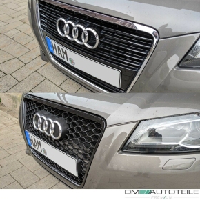 Set badgeless honeycomb Front Grille +Fog Lights Cover Black gloss fits on Audi A3 8P Facelift up 2008-2013 with standard Bumper