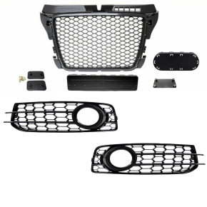 Set Waben Kühlergrill + Stoßstangengitter hochglanz Schwarz passt für Audi A3 8P Facelift S-Line ab 2008-2012