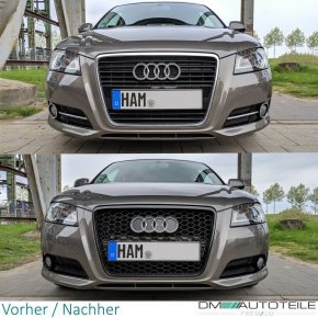 Set Badgeless Front Grille Grille Honeycomb +Fogs Cover Black Gloss fits Audi A3 8P 08-13 S-Line /S3 