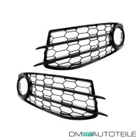 Set Badgeless Front Grille Grille Honeycomb +Fogs Cover Blac