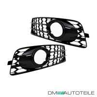 Set Badgeless Front Grille Grille Honeycomb +Fogs Cover Blac