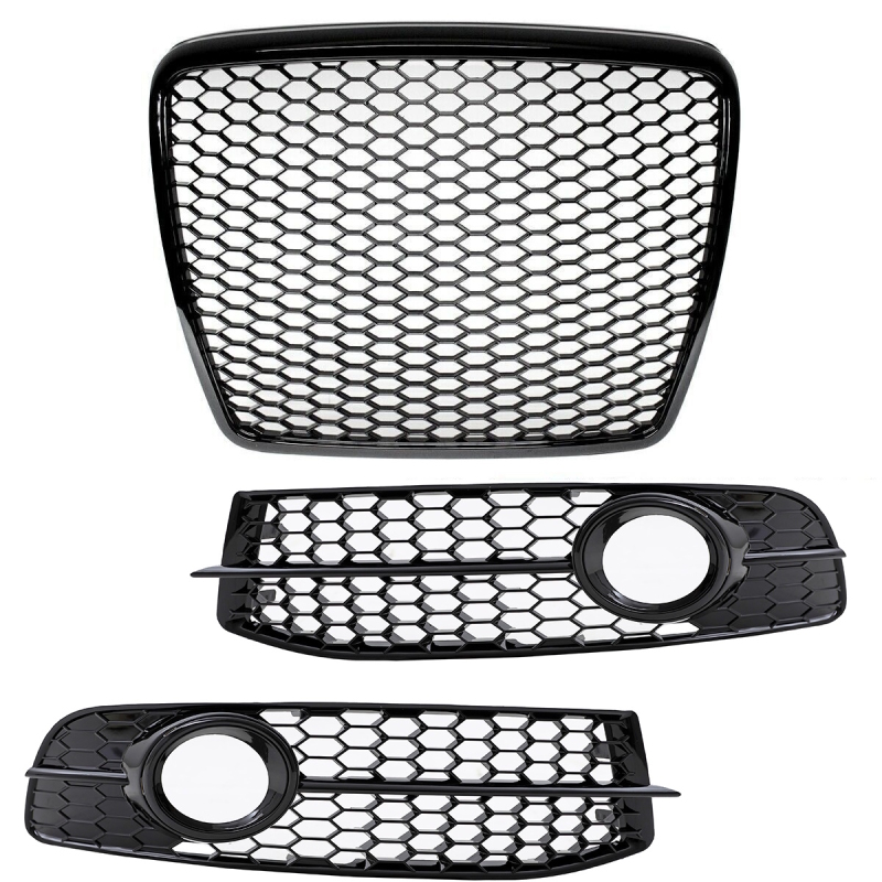 Badgeless Front Grille Grill Honeycomb Black Gloss for Audi A6 4F 08-11 +RS6