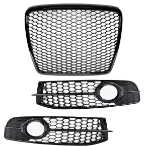 Badgeless Front Grille + Fogs Cover Honeycomb Black Gloss...