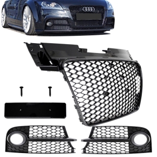 Set Honeycomb Front Grille black gloss + Fog Lights cover fits on Audi TT 8J S-Line 2010-2014