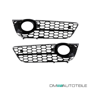 Kühlergrill Grill Wabendesign hochglanz Schwarz +Gitter Set passt für Audi A5 8T Baujahr 2007-2011 S-Line nicht RS5