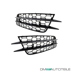 Set Waben Kühlergrill + Nebelscheinwerfergitter Schwarz Glanz passt für Audi A6 C7 4G Serie vor Facelift 2011-2015