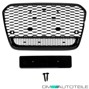 Set Waben Kühlergrill + Nebelscheinwerfergitter Schwarz Glanz passt für Audi A6 C7 4G Serie vor Facelift 2011-2015