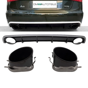 Diffuser Bumper + for tail pipes black gloss set oval for...