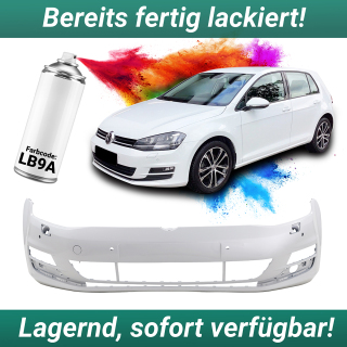 Lackiert LB9A Candyweiss Stoßstange vorne für SRA + 6x PDC passt für VW Golf VII 7 ab 10/2012