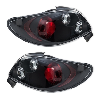 Design Rückleuchten SET Schwarz Rot Klarglas passt für Peugeot 206 CC nur Carbio
