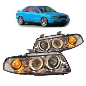 Halogen-Scheinwerfer Chrom Klarglas SET für Audi A4...