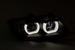Scheinwerfer SET Schwarz LED Angel Eyes für BMW 3er E90 E91 ab 2004-2008 Halogen