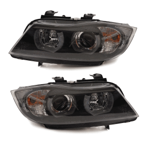 Scheinwerfer SET Schwarz LED Angel Eyes für BMW 3er E90 E91 ab 2004-2008 Halogen