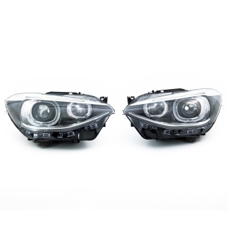 Design Scheinwerfer Schwarz + LED-Angel Eyes passt für BMW 1er F20, F21 ab 11-15