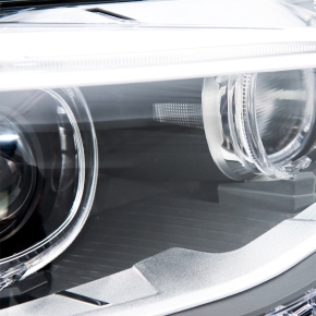 Design Scheinwerfer Schwarz + LED-Angel Eyes passt für BMW 1er F20, F21 ab 11-15