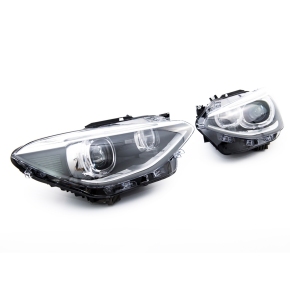 Design Scheinwerfer Schwarz + LED-Angel Eyes passt für BMW 1er F20, F21 ab 11-15