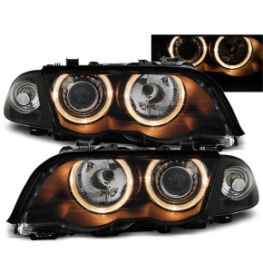 Angel Eyes Scheinwerfer SET Schwarz Halogen passt für BMW 3er E46 ab 1998-2001