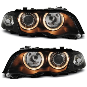 Angel Eyes Scheinwerfer SET Schwarz Halogen passt für BMW 3er E46 ab 1998-2001