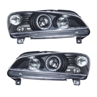 Design Scheinwerfer SET Schwarz Angel Eyes passt für Peugeot 106 ab 1996-2003 H4