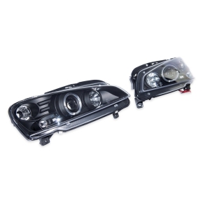 Design Scheinwerfer SET Schwarz Angel Eyes passt für Peugeot 106 ab 1996-2003 H4