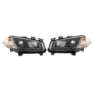 Halogen Design Scheinwerfer SET Schwarz + LED für Renault Megane II ab 2002-2009