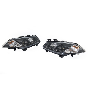 Halogen Design Scheinwerfer SET Schwarz + LED für Renault Megane II ab 2002-2009