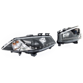 Halogen Design Scheinwerfer SET Schwarz + LED für Renault Megane II ab 2002-2009