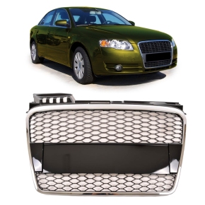 Kühlergrill Wabengrill Chrom Schwarz passt für Audi A4 B7 Limo / Avant ab 04-08