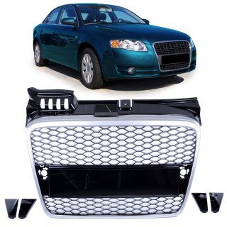 Kühlergrill Wabengrill Chrom Schwarz glanz für Audi A4 B7 Limo / Avant ab 04-08